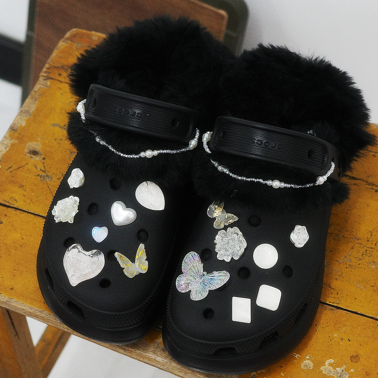 Mkop洞洞鞋内胆毛绒可拆卸冬天配饰加绒云朵泡芙适配Cross/Crocs