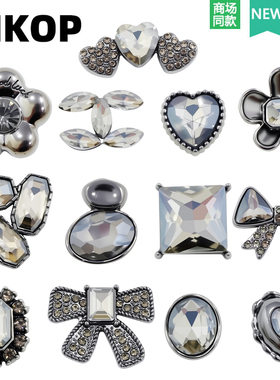 Mkop洞洞鞋配饰高级感鞋扣灰色蝴蝶结鞋花装饰扣适配Cross/Crocs