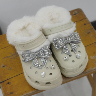 Mkop毛绒洞洞鞋内胆可拆卸冬天配饰加绒云朵泡芙适配Crocs/Cross