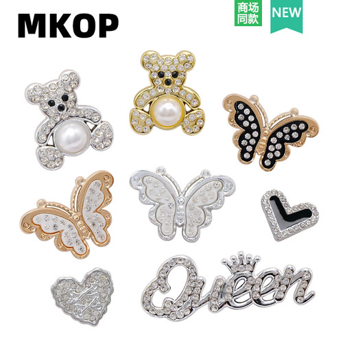Mkop洞洞鞋配饰钻石电镀小熊鞋花