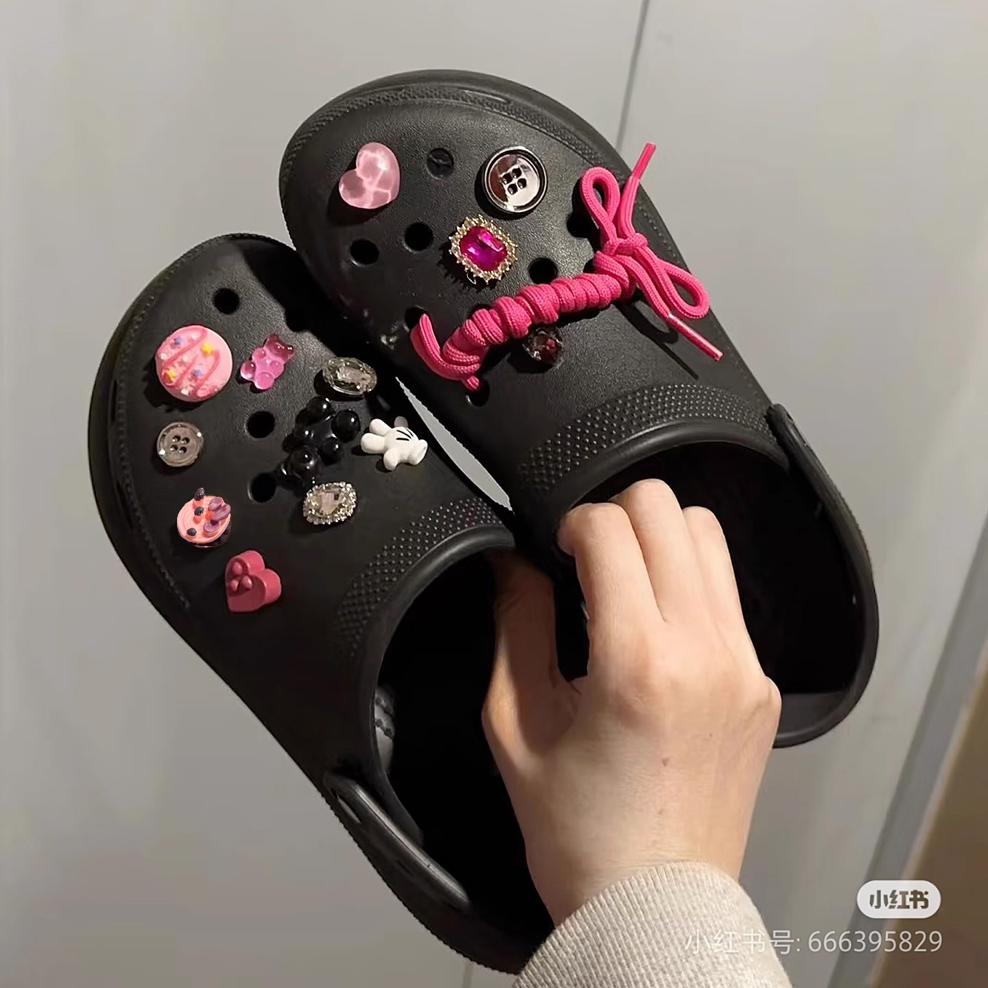 Mkop洞洞鞋配饰高级感鞋扣配件卡扣玫红鞋带鞋花适配Crocs/Cross