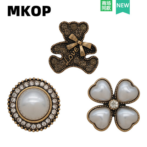 Mkop洞洞鞋配饰复古金属珍珠鞋花
