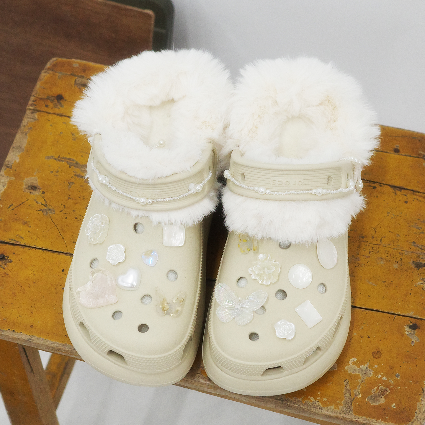 Mkop洞洞鞋内胆毛绒棉可拆卸配饰鞋花云朵泡芙适配Cross/Crocs