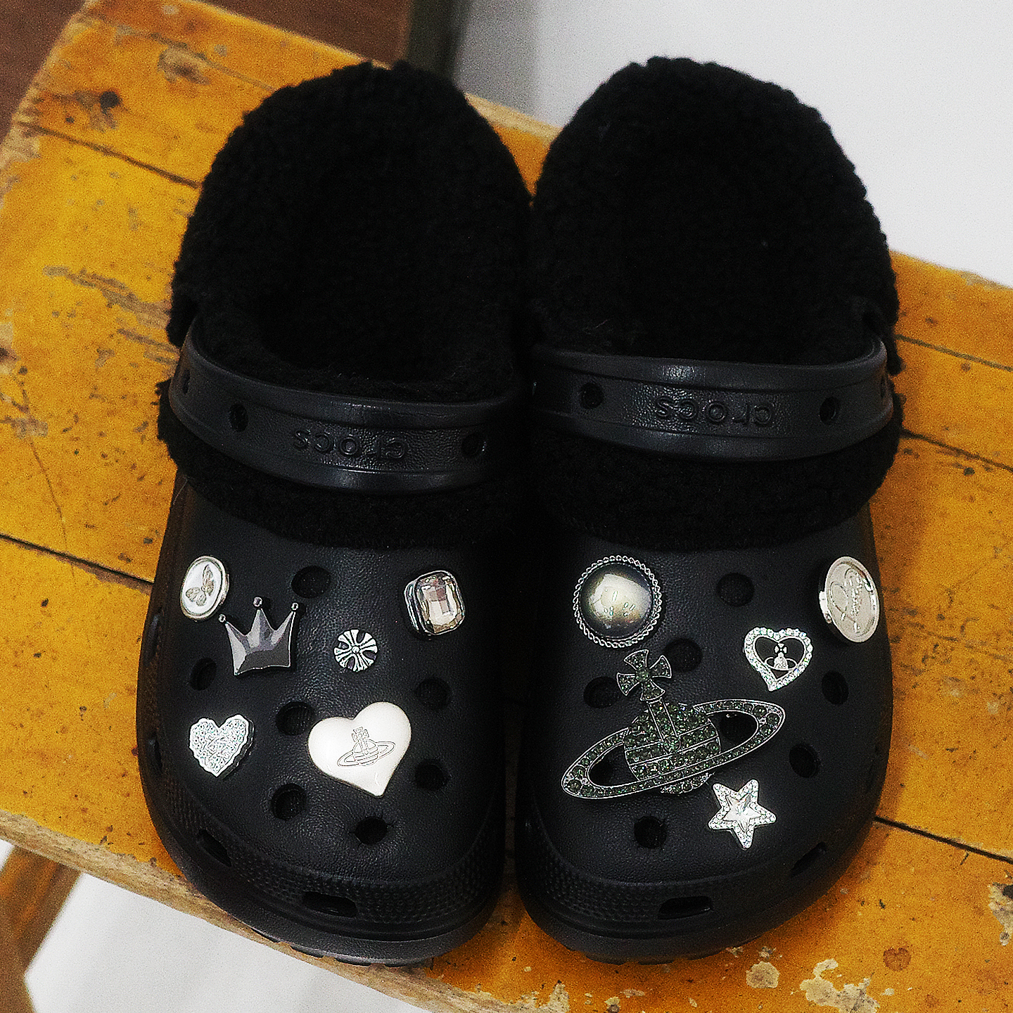 Mkop洞洞鞋毛绒内胆可拆卸配饰加绒鞋套泡芙云朵适配Cross/Crocs