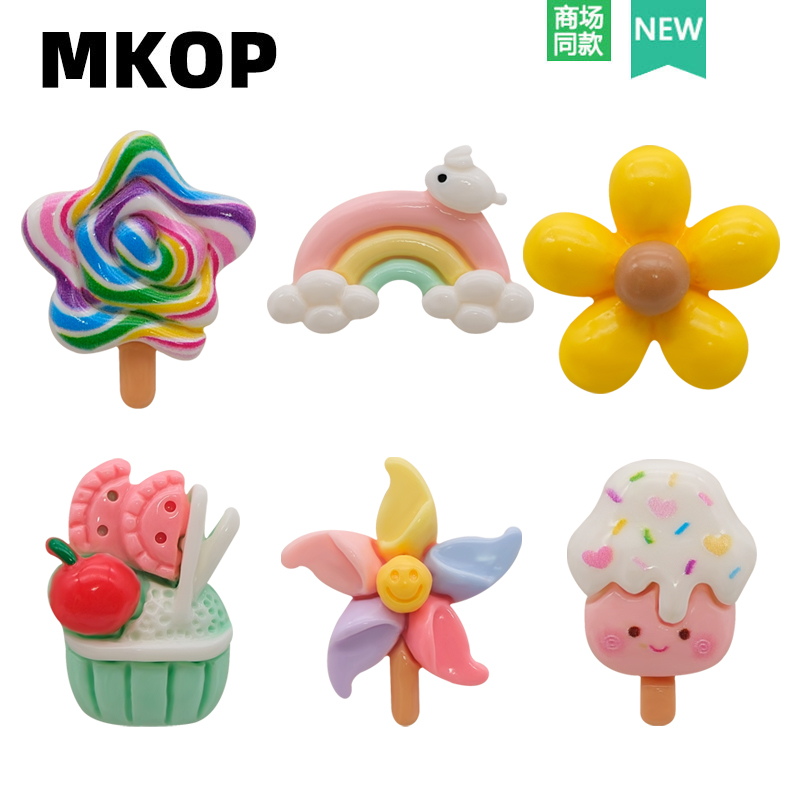 Mkop洞洞鞋配饰彩虹风车雪糕鞋花