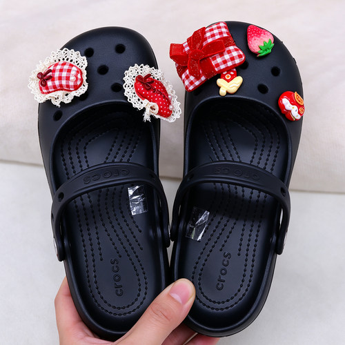 MKOP洞洞鞋配饰高级感鞋扣配件红格蕾丝爱心鞋花适配Cross/Crocs