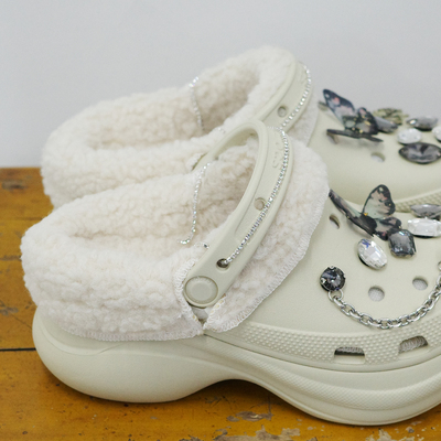 Mkop毛绒洞洞鞋内胆可拆卸配饰加绒鞋花适配Crocs/Cross泡芙云朵