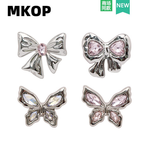 Mkop洞洞鞋配饰粉系蝴蝶结鞋花