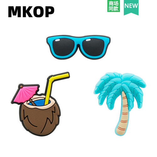Mkop洞洞鞋配饰椰树椰汁眼镜鞋花