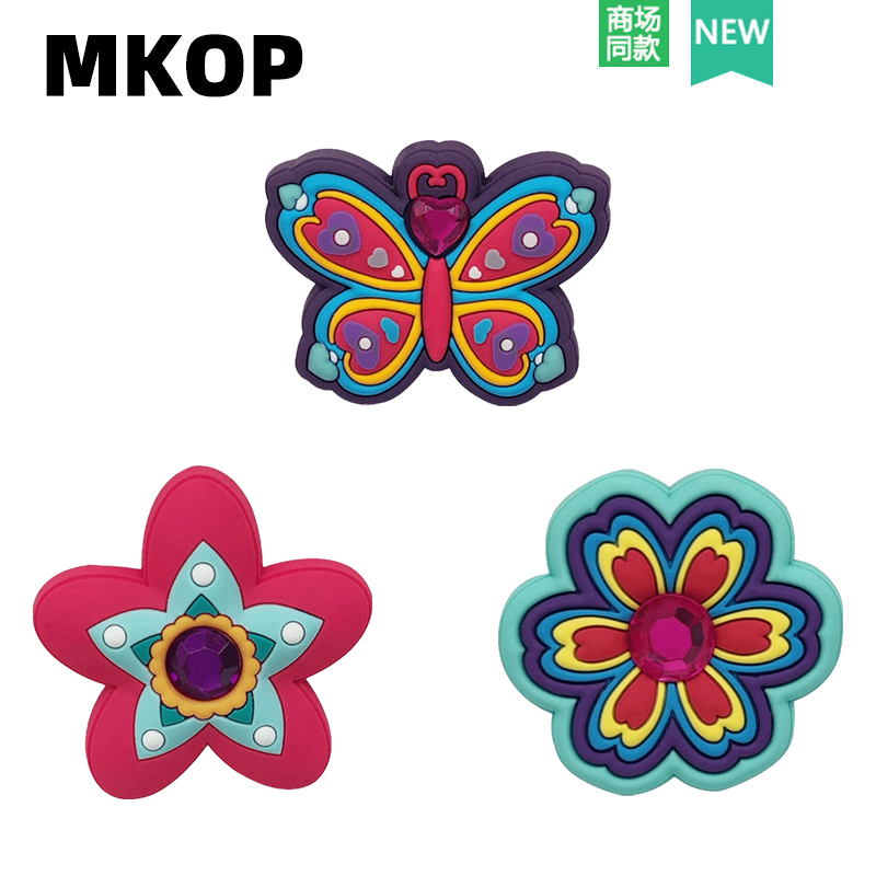 Mkop洞洞鞋配饰钻石蝴蝶花鞋花