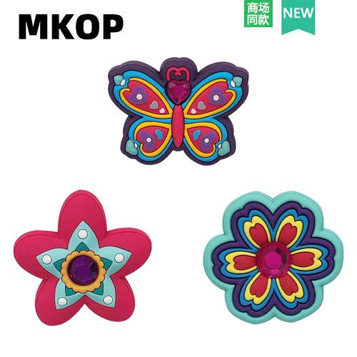 Mkop洞洞鞋配饰钻石蝴蝶花鞋花
