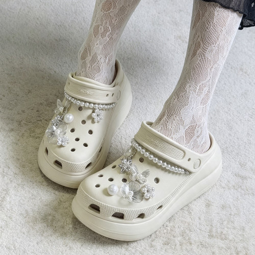 MKOP洞洞鞋配饰高级感鞋扣配件重工珍珠花朵鞋花适配Cross/Crocs