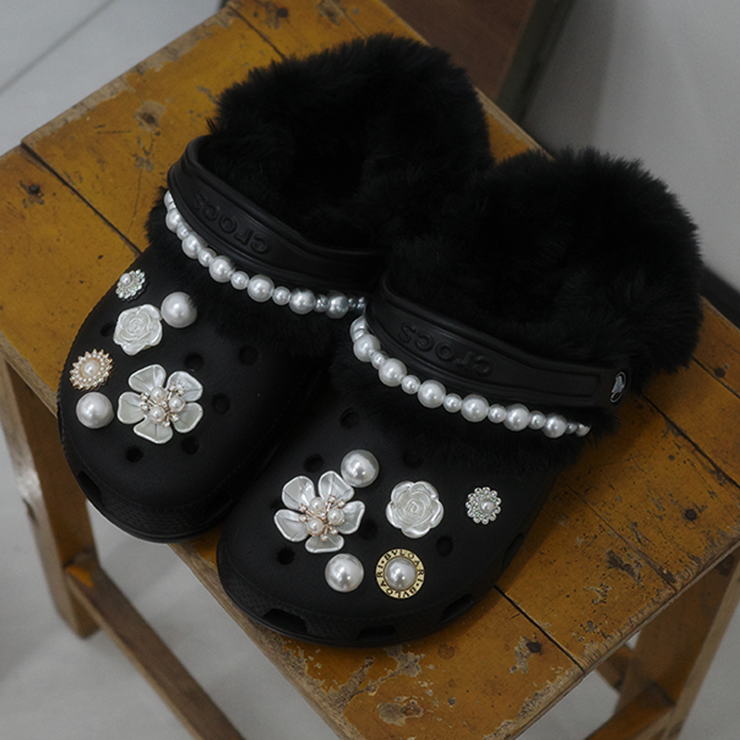 Mkop洞洞鞋毛绒内胆棉可拆卸冬天鞋花泡芙云朵适配Cross/Crocs