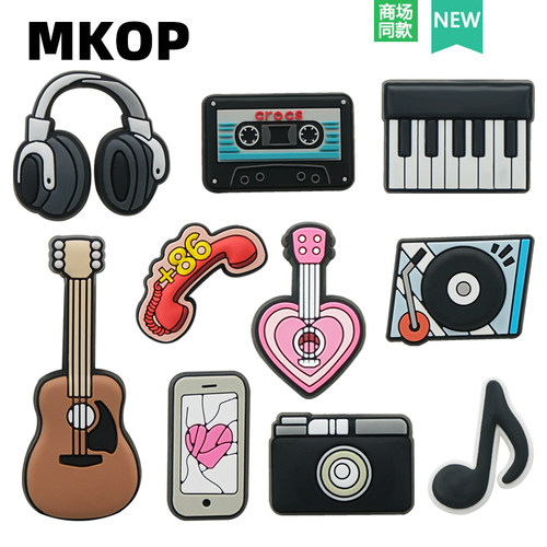 Mkop洞洞鞋配饰音符钢琴吉他鞋花