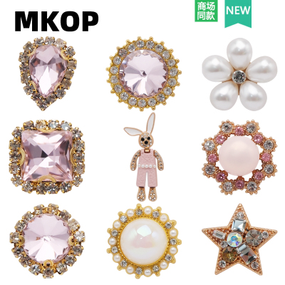 Mkop洞洞鞋配饰钻石珍珠花鞋花