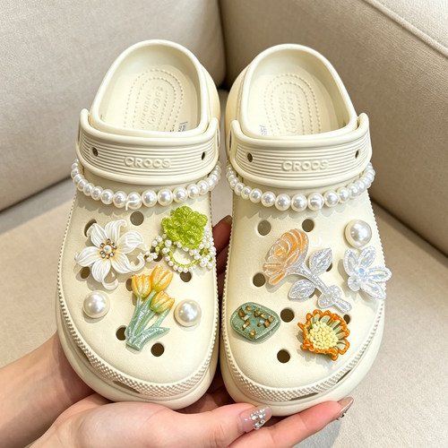 MKOP洞洞鞋配饰diy高级感鞋扣配件田园风郁金香花朵鞋花适配Crocs