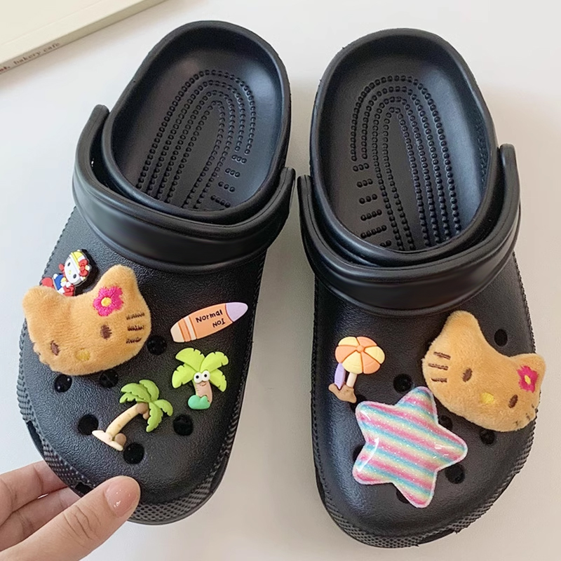 Mkop洞洞鞋配饰高级感鞋扣配件可爱棕色猫猫鞋花适配Crocs/Cross