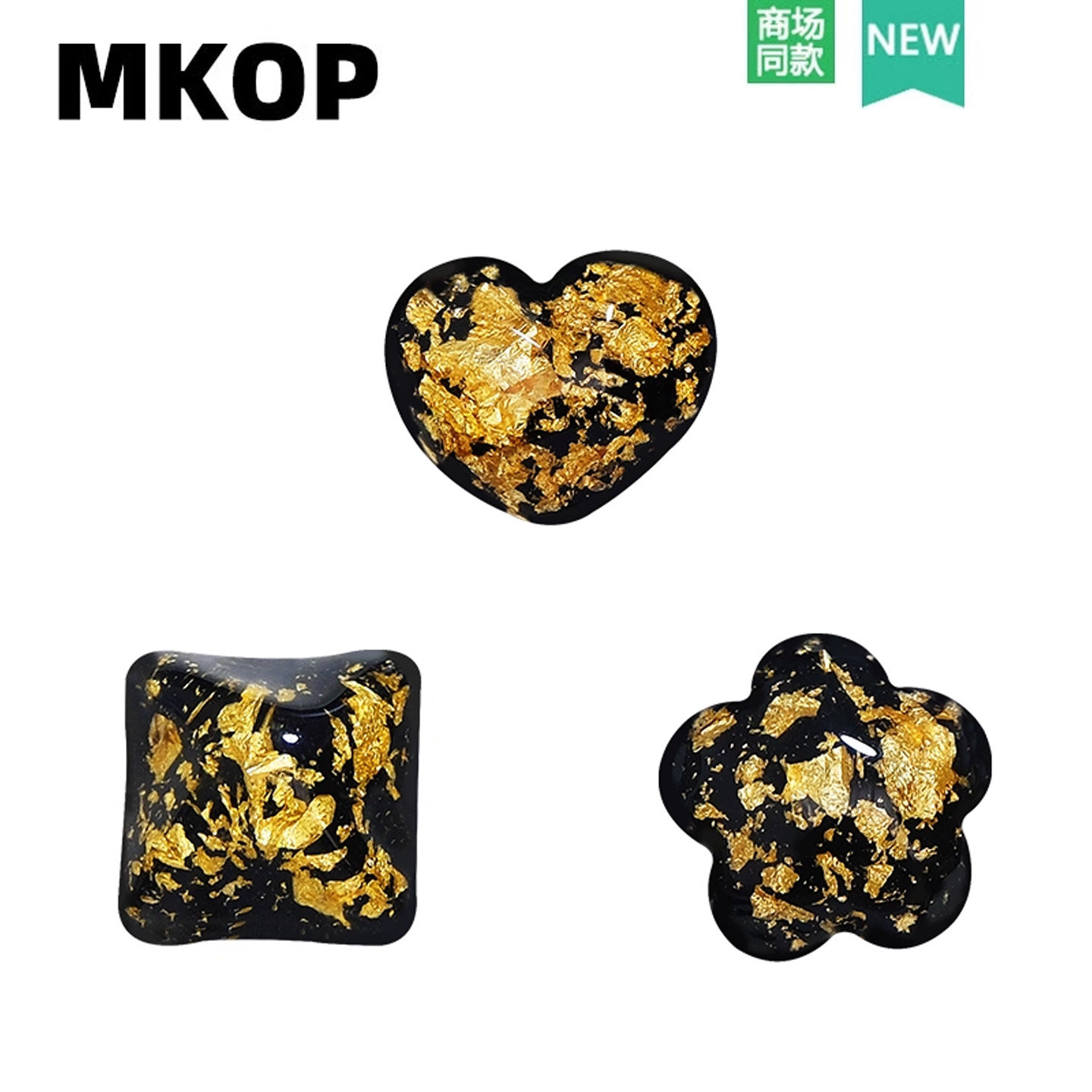 Mkop洞洞鞋配饰鞋扣配件黑色金箔印花鞋花装饰扣适配Cross/Crocs