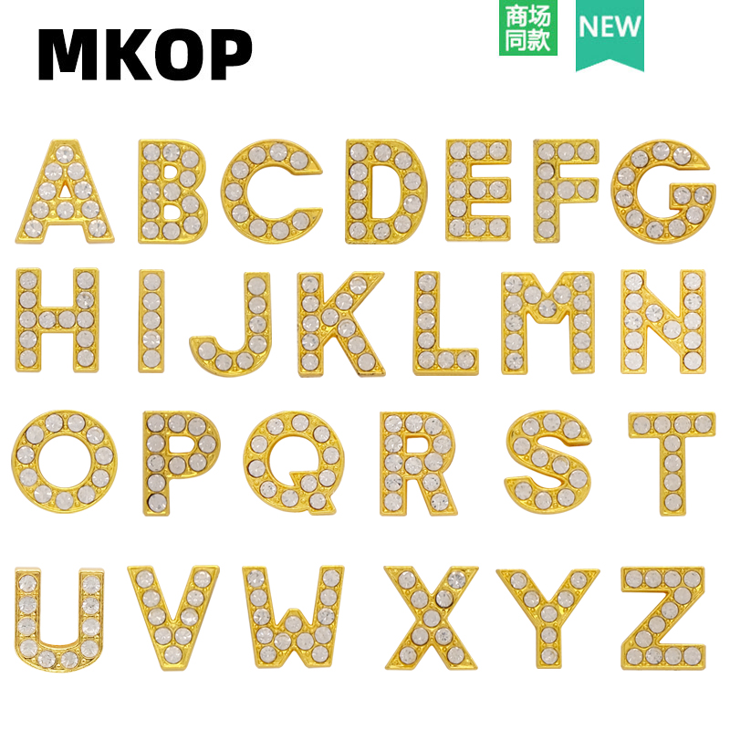 Mkop洞洞鞋配饰金属钻石字母鞋花