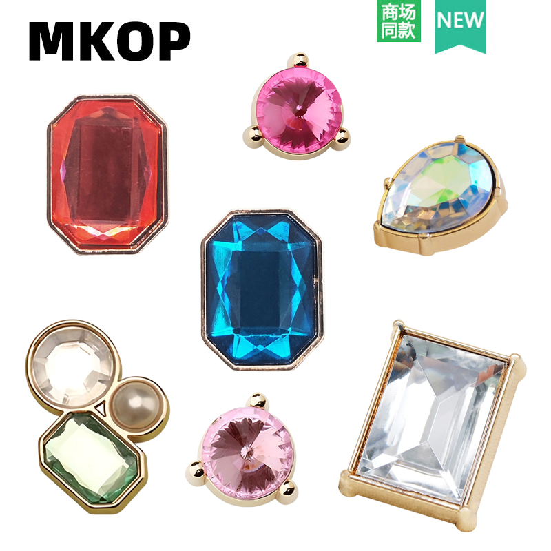Mkop洞洞鞋配饰金属钻石珍珠鞋花