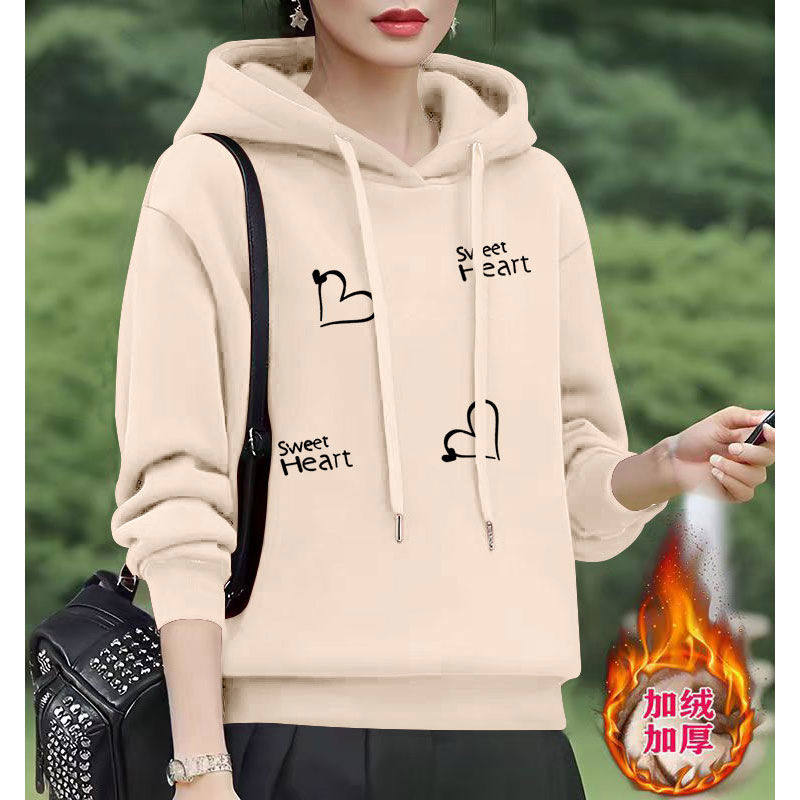 秋冬女装银狐绒加绒加厚连帽卫衣时尚韩版百搭显瘦小个子短款外套