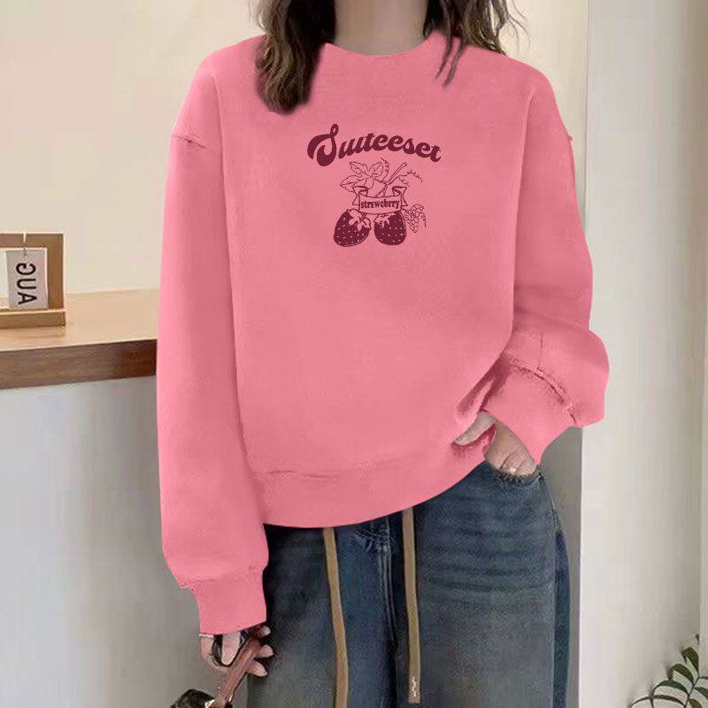 休闲新款华棉长袖小个子卫衣女春秋款百搭大码圆领短款不加绒上衣