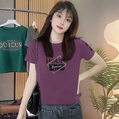 短款短袖纯棉圆领t恤女时尚韩版