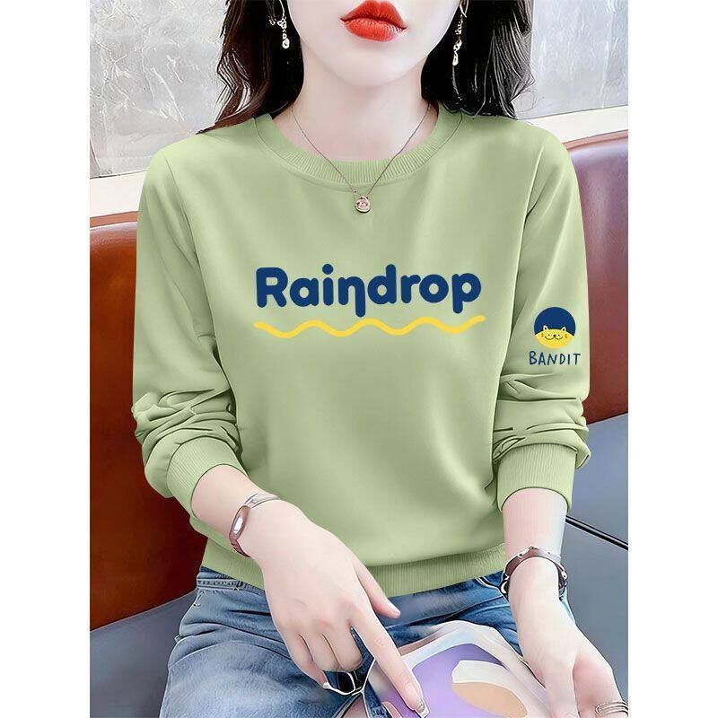 春秋时尚纯棉长袖套头卫衣女韩版宽松遮肉显瘦印花休闲薄款上衣潮