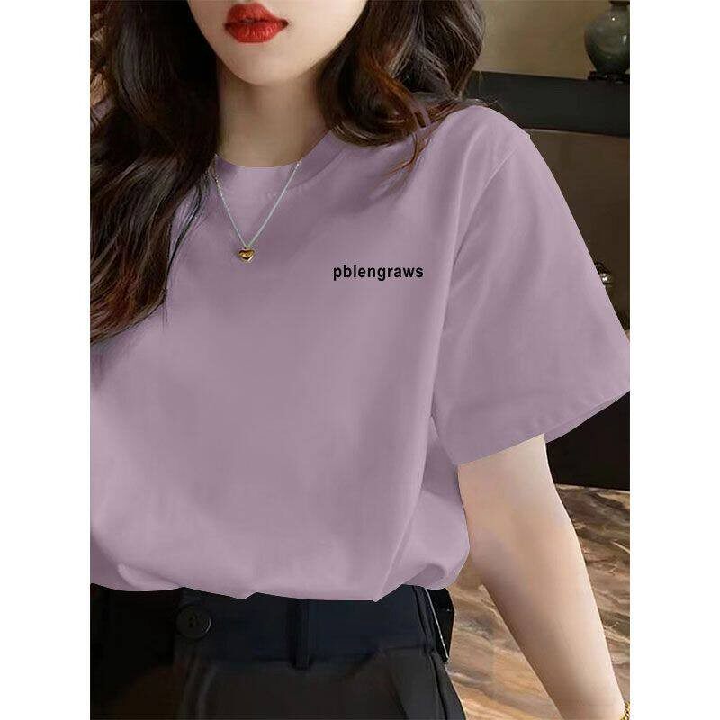 夏季纯棉短袖印花芋紫色T恤女韩版洋气宽松显瘦印花基础款上衣服