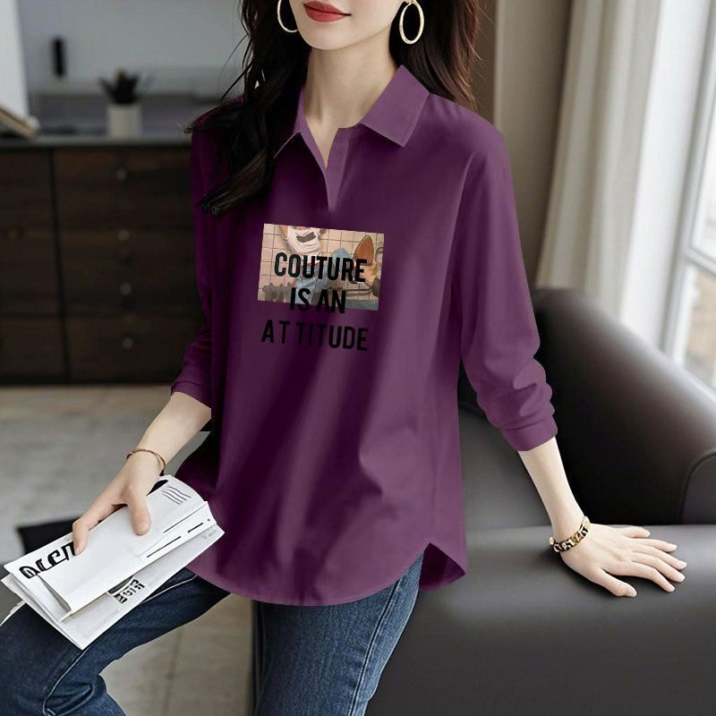 春秋纯棉翻领长袖T恤POLO衫女时尚韩版洋气百搭宽松遮肉显瘦上衣