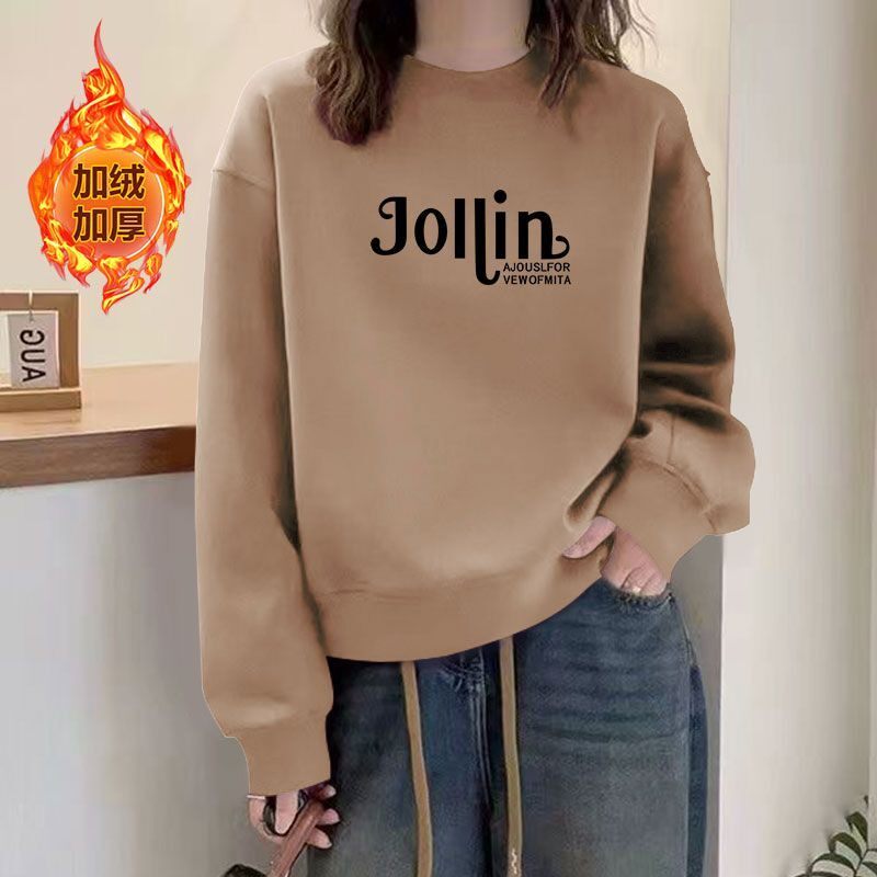 秋冬加绒加厚短款纯棉卫衣女时尚洋气新款百搭宽松显瘦印花上衣服