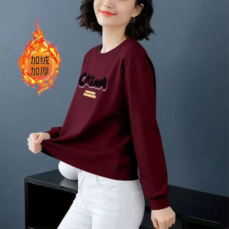 安可拉红加绒加厚纯棉短款卫衣女秋冬新款韩版显瘦小个子保暖外套