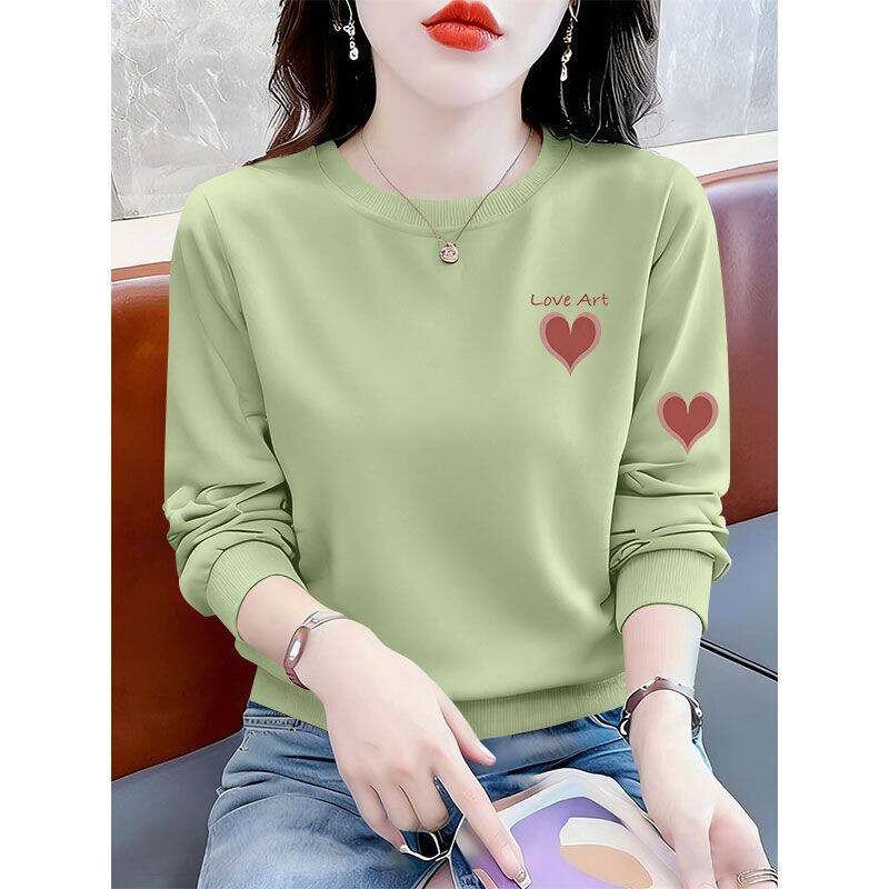 抹茶绿爆款纯棉长袖套头卫衣女春秋新款时尚通勤韩版百搭显瘦上衣