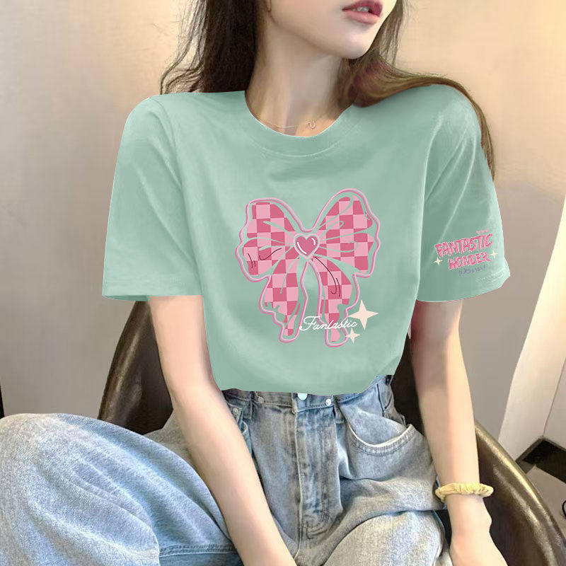 纯棉女短袖T恤女夏季新款圆领
