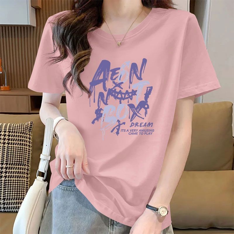 100%纯棉短袖休闲薄款T恤女夏季精品时尚洋气百搭宽松显瘦ins上衣