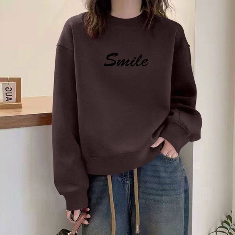 圆领长袖纯棉新款时尚百搭卫衣女春秋款小个子短款不加绒大码上衣