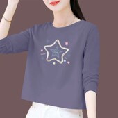 春秋新款 洋气减龄百搭宽松显瘦ins上衣 T恤女韩版 纯棉短款 高腰长袖