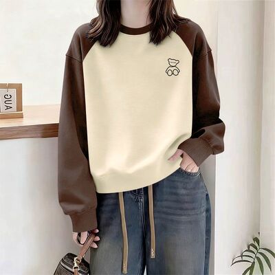 插肩袖纯棉撞色卫衣女