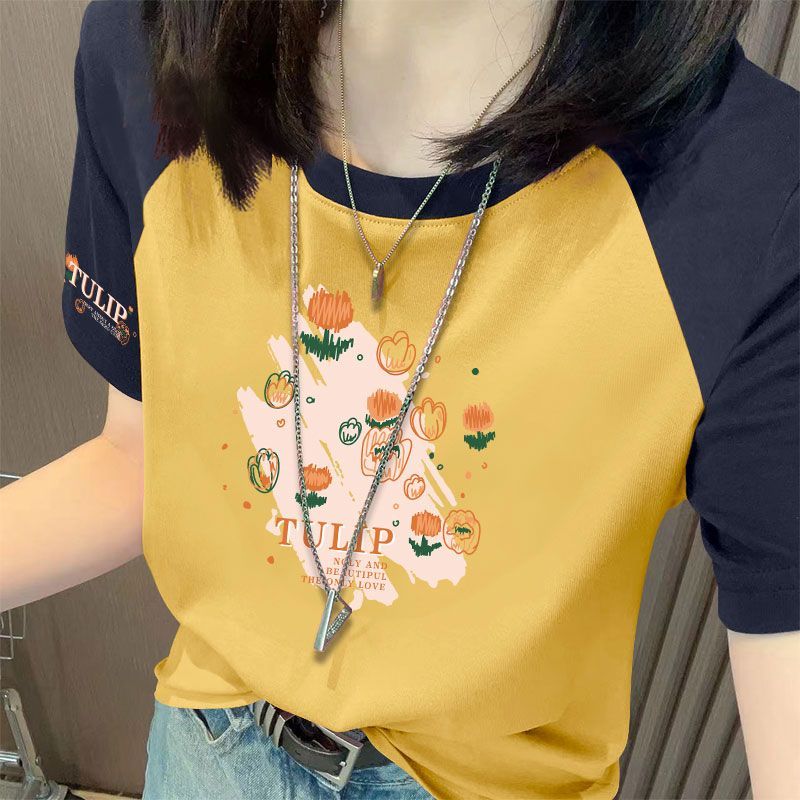 短袖纯棉圆领t恤衫女时尚夏季