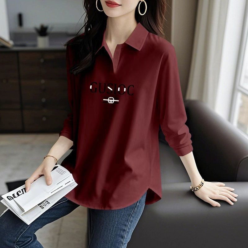 秋冬爆款纯棉女士长袖POLO衫T恤韩版洋气潮流百搭设计感翻领上衣