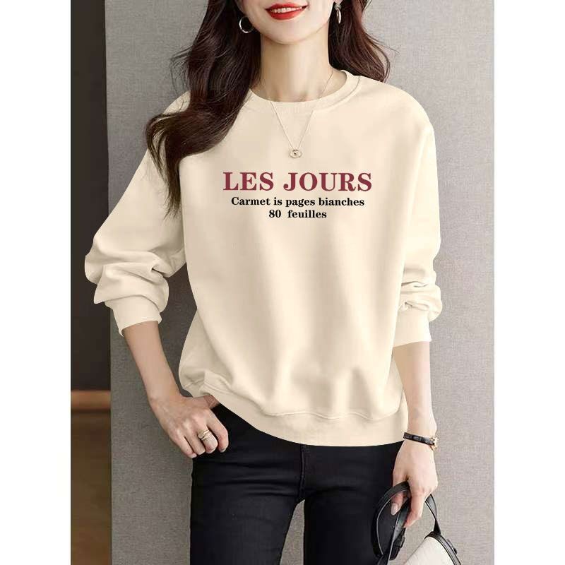 秋冬女士纯棉圆领卫衣时尚洋气潮流百搭宽松显瘦印花休闲外套上衣