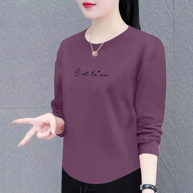 秋冬100%纯棉弧形长袖T恤女韩版洋气减龄百搭设计感宽松显瘦上衣