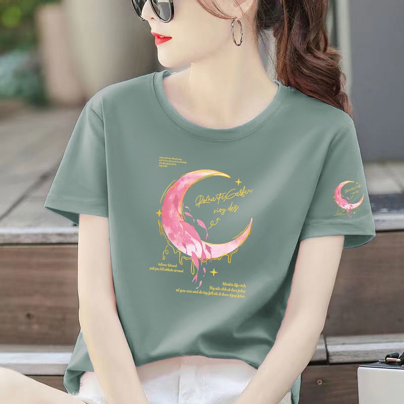 夏季纯棉短袖t恤女韩版正肩宽松大码遮肉显瘦百搭ins印花外穿上衣