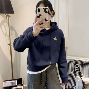 秋冬爆款加绒加厚连帽短款高腰卫衣女时尚潮流百搭显瘦小个子外套