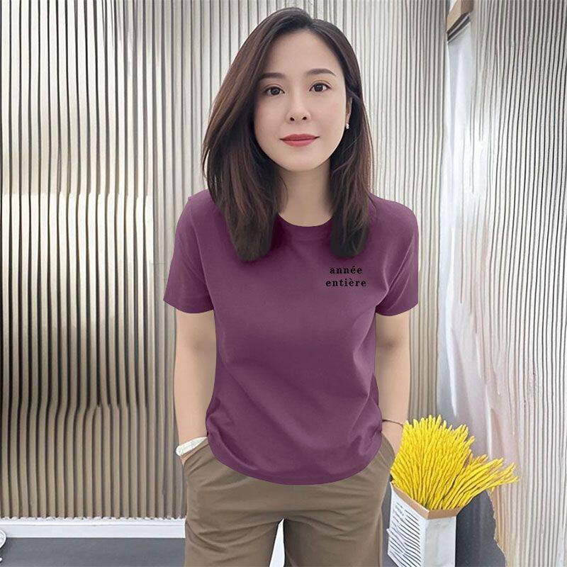 100%纯棉短袖印花圆领T恤女