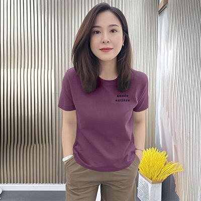 100%纯棉短袖印花圆领T恤女