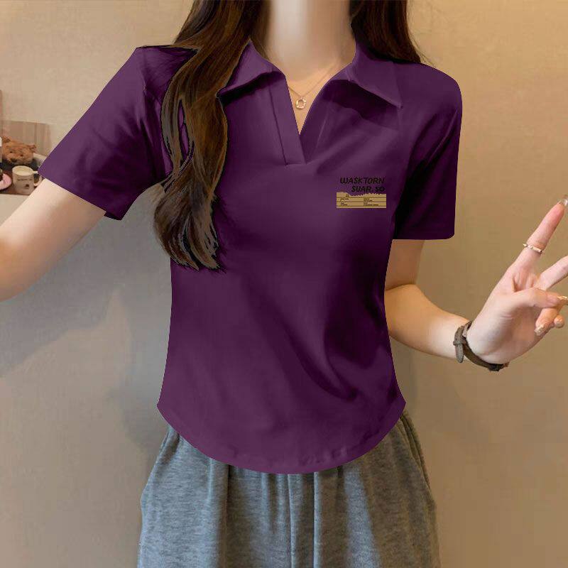 韩版纯棉翻领短袖t恤女时尚潮流