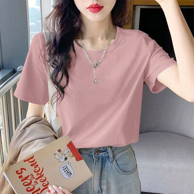 100%纯棉圆领短袖T恤女