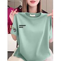 100% pure cotton women's short-sleeved printed T-shirt, summer new Korean-style stylish loose, flattering and slimming round neck top thumbnail 5