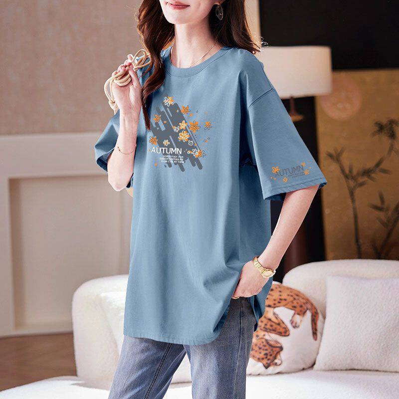 夏季宽松大码纯棉女装潮流t恤衫大码洋气中长款ins百搭新款上衣服